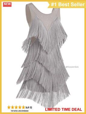 Sequin Fringe Latin Dance Dress Sleeveless Backless Knee-Length